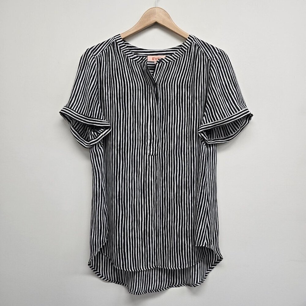 EVRI Womens Black White Striped Blouse Top Size 0X Workwear Office Career Casual